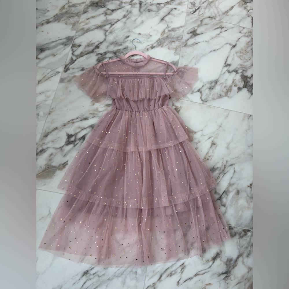 SHEIN Girls Pink Tulle Star Dress Size 160 | Glitter Mesh Party Dress Girls L